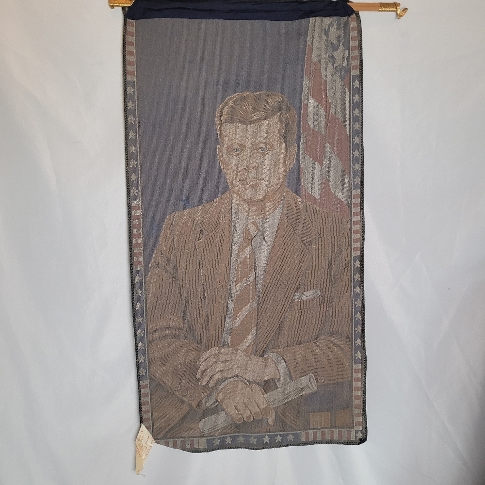 Vintage 1964 JFK John F Kennedy Ramallah Wall Hanging Tapestry Made In Italy - Picture 4 of 7